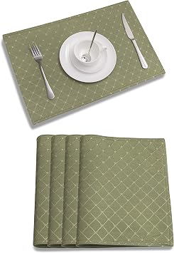 Randall Green Placemats Table Mats Waffle Geometric Diamond 4pcs Set Heat Insulated Resistant Spot Clean Machine Washable, Soft and Durable for Kitchen Dining Office Parties12"18", Sage