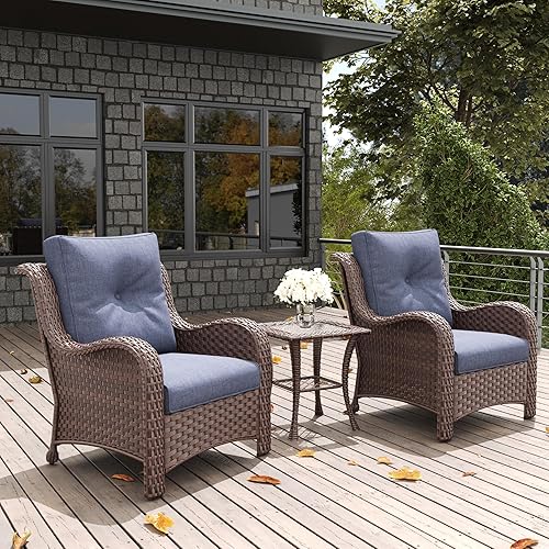 LayinSun 3 Pieces Outdoor Patio Furniture Set, Rattan Wicker Chairs
