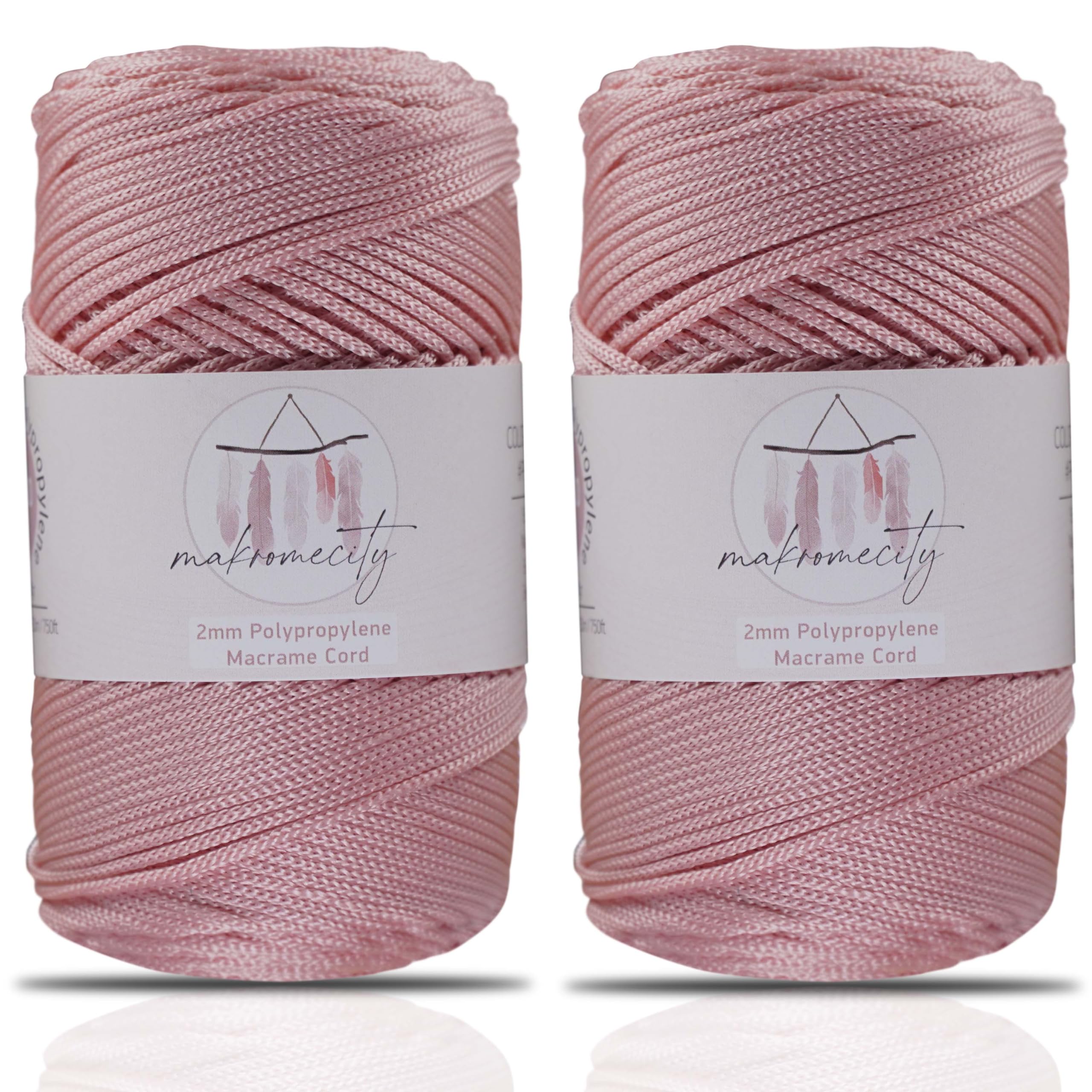 Makromecity, 2 Skeins of Polyester Macrame Cord 2mm x 250 Yards (750 feet) 2mm Polypropylene Macrame Cord for Macrame Art & Crafts for Wall Hangings, Bags, Underplate, Rug (29 Colors Available)