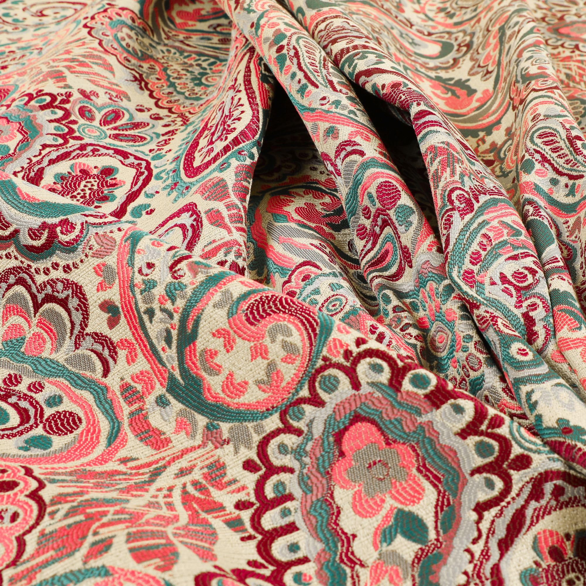 Redbrick Mill Fabrics Flame Retardant All Over Paisley Pattern Red Teal Colour Chenille Upholstery Curtain Fabrics (Per Metre) โ image 1