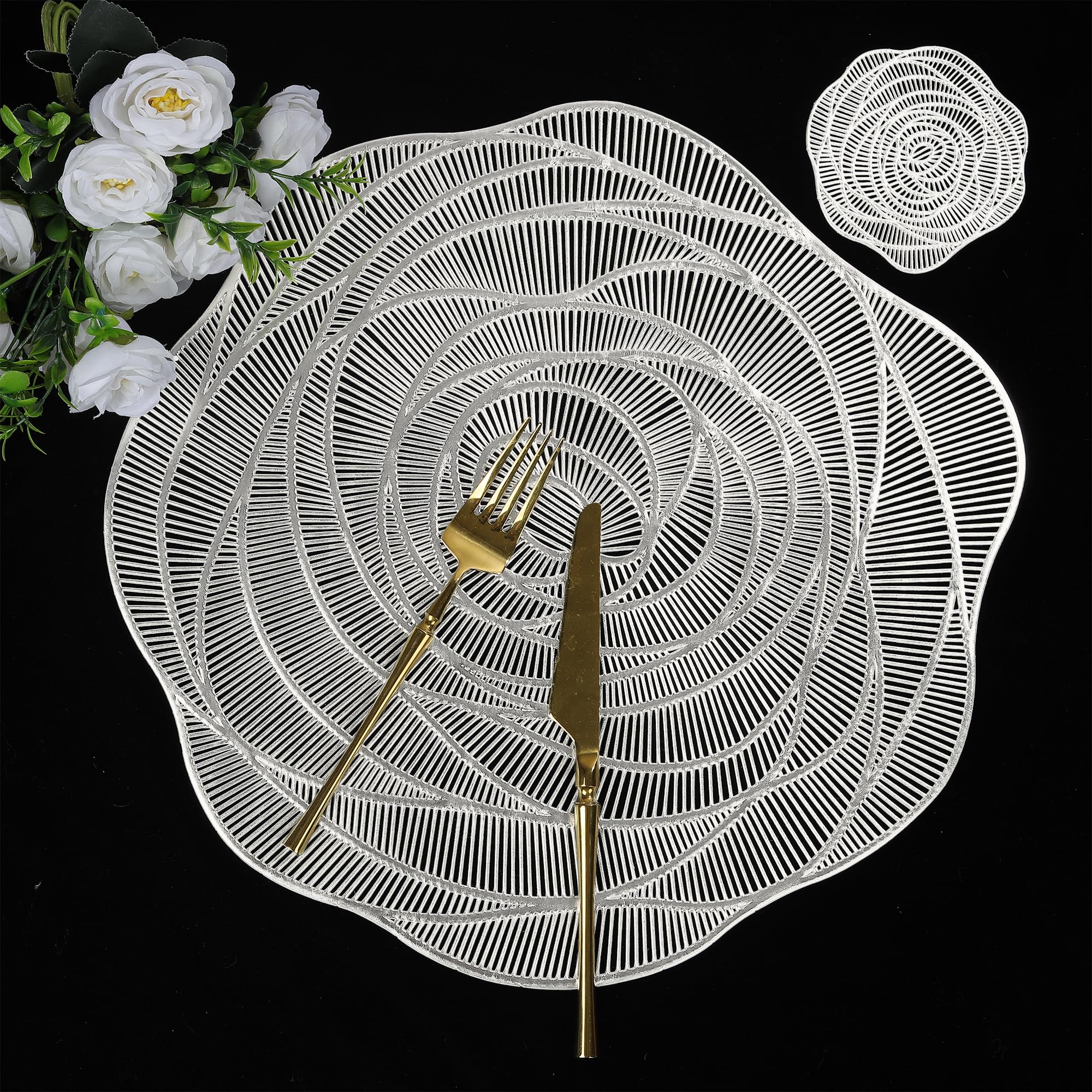 fanquare Tovagliette Rotondo 38cm Oro in Vinile Lampeggiante 6 Pezzi