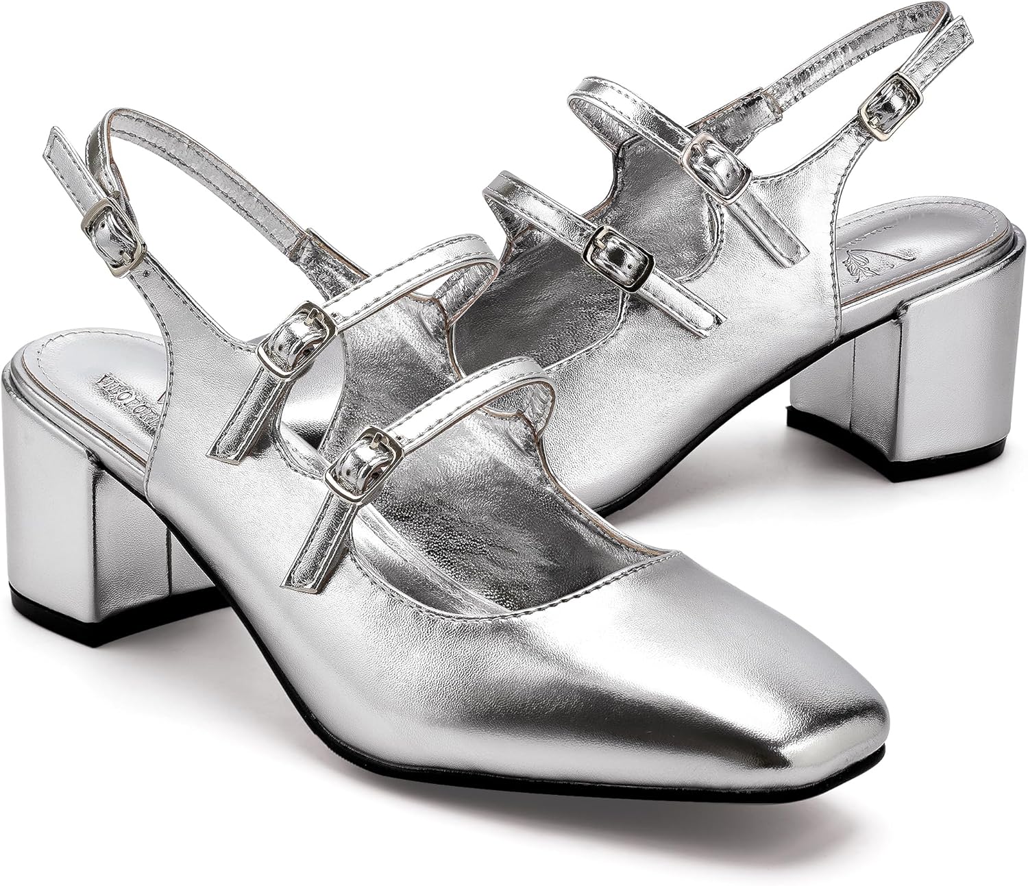 Mary Jane Shoes Slingback Chunky Heels for Women Closed Toe Double Strap Block Heel Pumps Retro Square Dress Shoes for Daily Party - Image 5