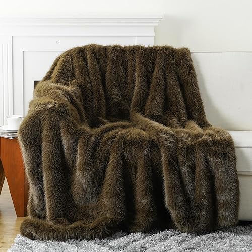 Miniatura 22 de BATTILO HOME Manta de piel sintética lujosa marrón esponjosa, manta de piel cálida y acogedora para sofá, sillón, silla, cama, cobijas de pelo suave