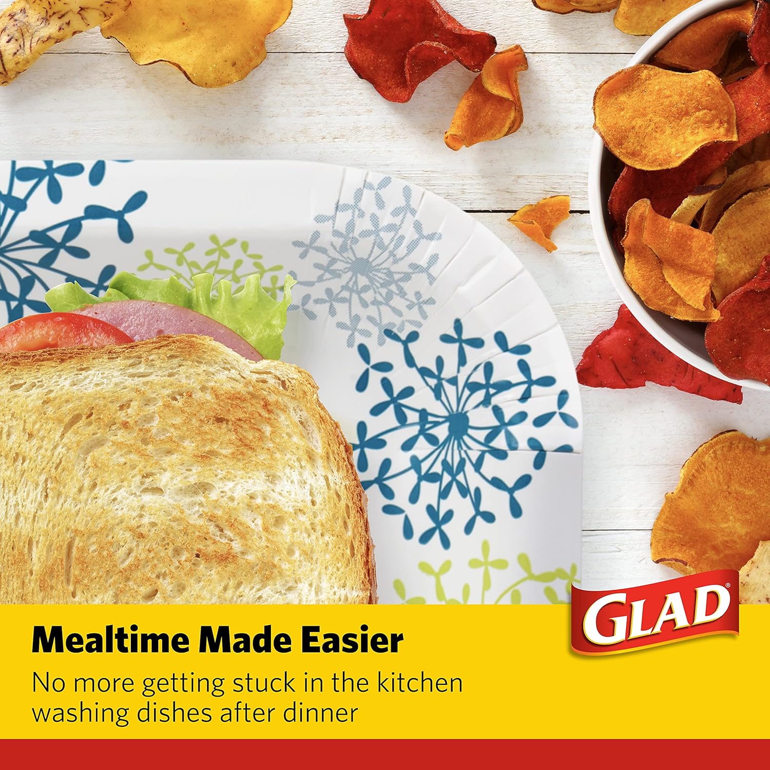 Glad Everyday Round Paper Plates, Blue Hydrangea Print Disposable Dessert Plates for Meals and Parties, Soak Proof and Cut Resistant, Microwave Safe Tabletop Plates, 7 Inch, 50 Count - 12 Pk