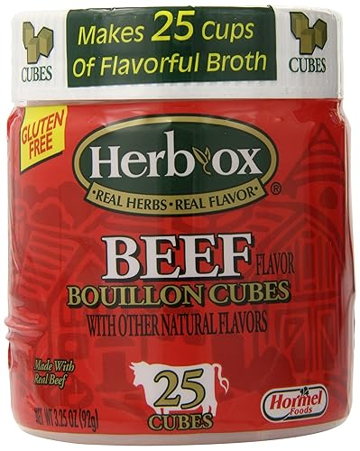 Herbox Cubos de caldo de carne de res, 25 cubos, 3.2500 onzas (paquete de 6)