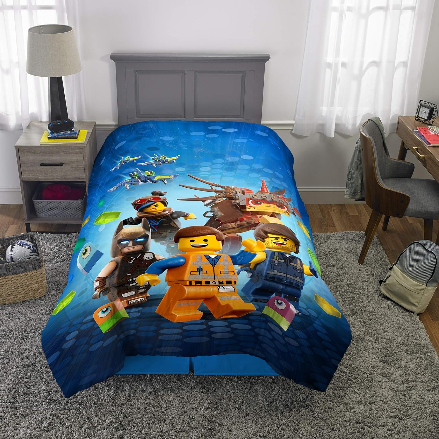 Exclusive Discount 50% Price LEGO Movie 2 Kids Bedding Soft Microfiber Comforter and Sheet Set, Full Size 5 Piece Pack, Blue