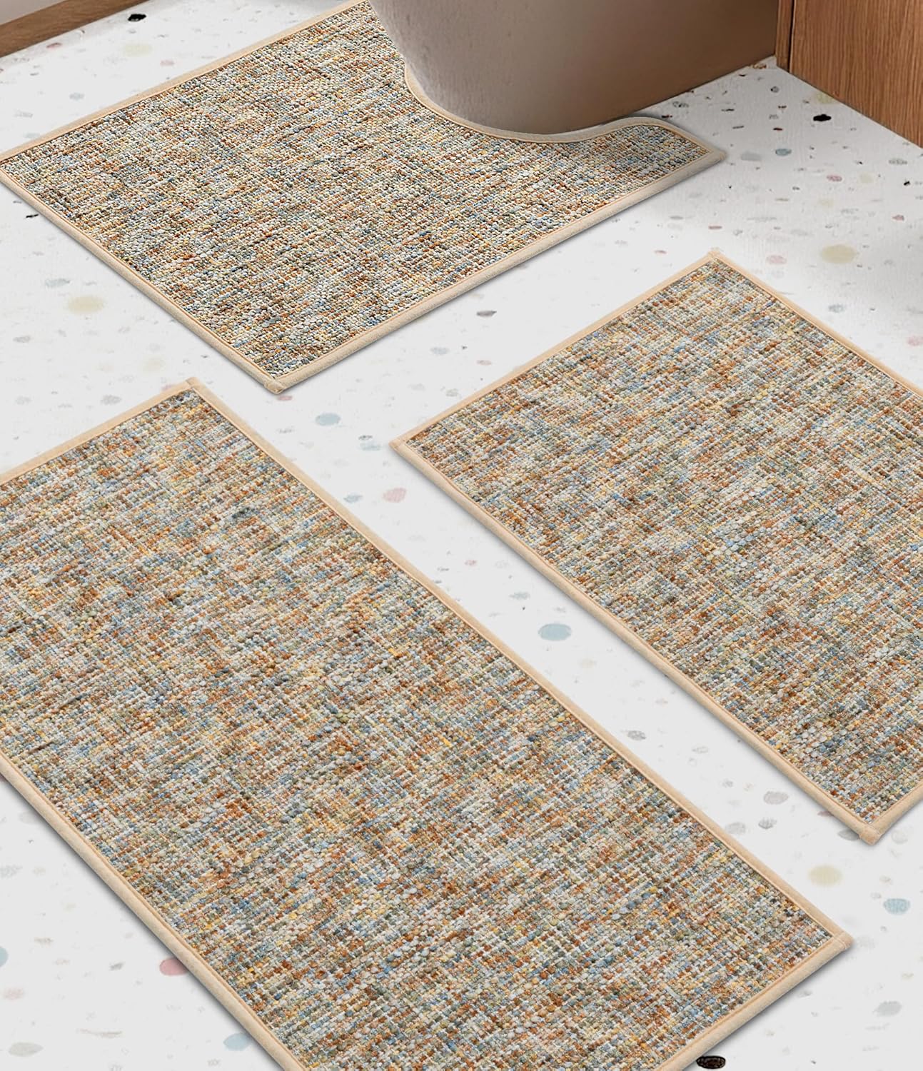 YIHOUSE Bathroom Rugs Sets 3 Pieces, Ultra Thin Non Slip Washable Bath Mat Sets, Absorbent Quick Dry Bath Mats for Bathroom Floor, Grey