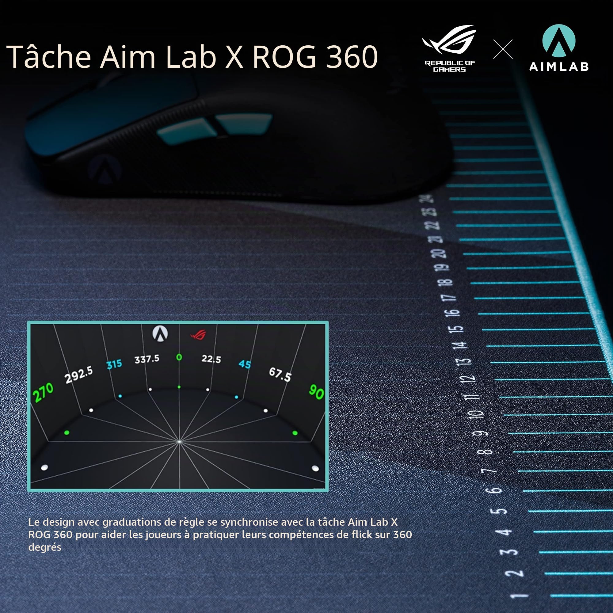 ASUS ROG HONE ACE AIM LAB Edition – Tapis souris gaming (508 x 420 x 3 mm, grand format, revêtement nano protecteur, base en caoutchouc extra-souple, Esports & FPS gaming)