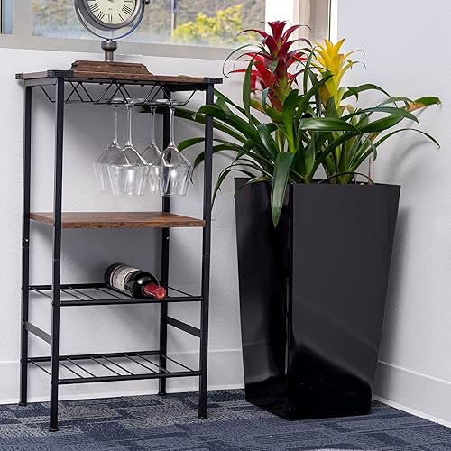 Miniatura 9 de XBrand Maceta cuadrada de plástico negro de 22.4 pulgadas de alto para interiores y exteriores, maceta decorativa alta para jardinería, decoración