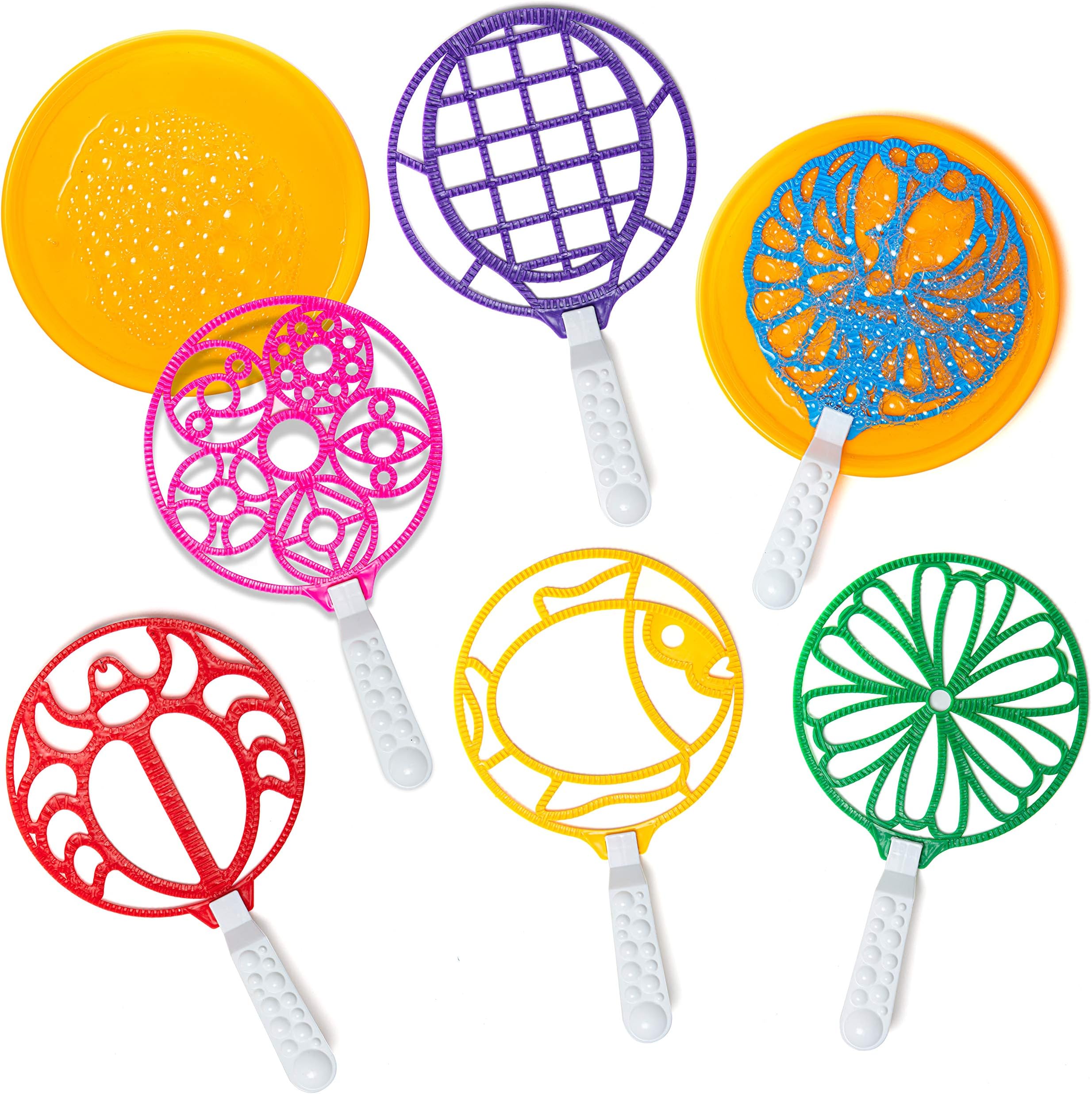 Bubble Wands - Jumbo Colorful Bubble Wand Toy Set - Assortment of Large Wands - For Kids and Adults - 2 Giant Trays Will Make Lots of Bubbles - Boys & Girls Summer Outdoor Fun Bubble Toys - Activity P