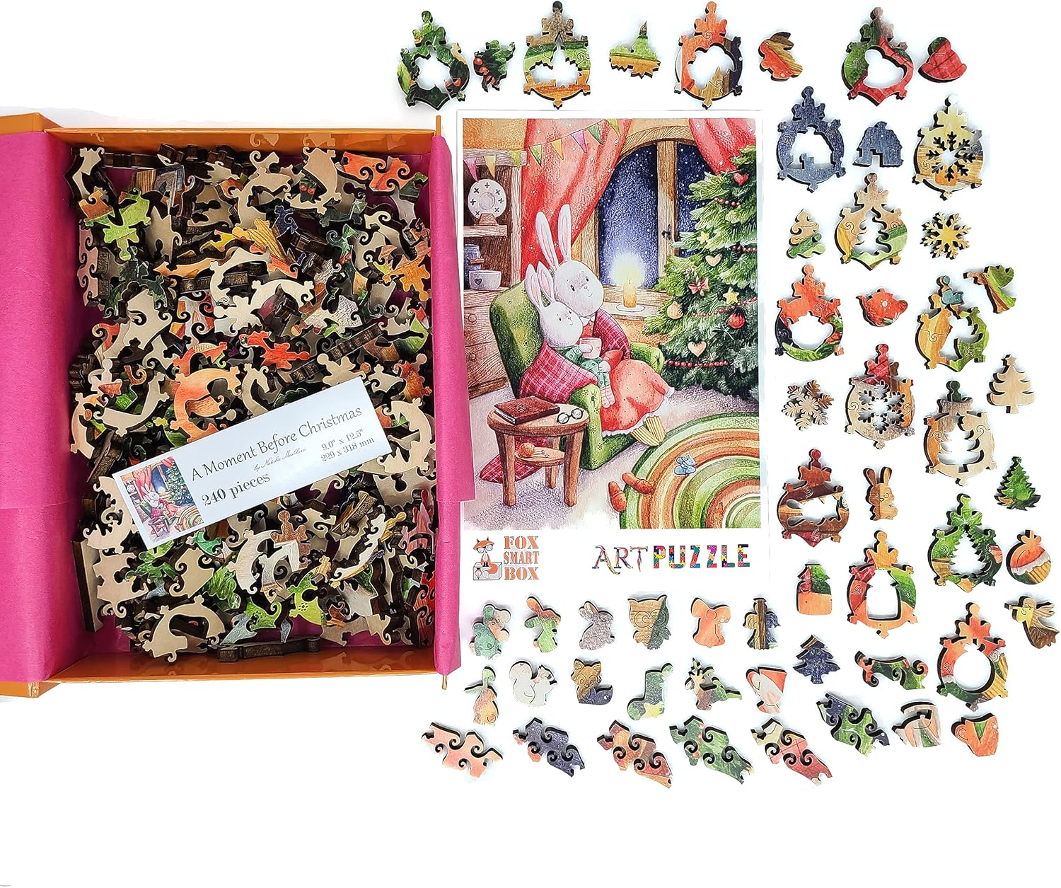 Wooden Jigsаw Puzzle for Adults - Uniquely Shaped Pieces - Made in The USA by FoxSmartBox - 240 Pieces - A Moment Before Christmas