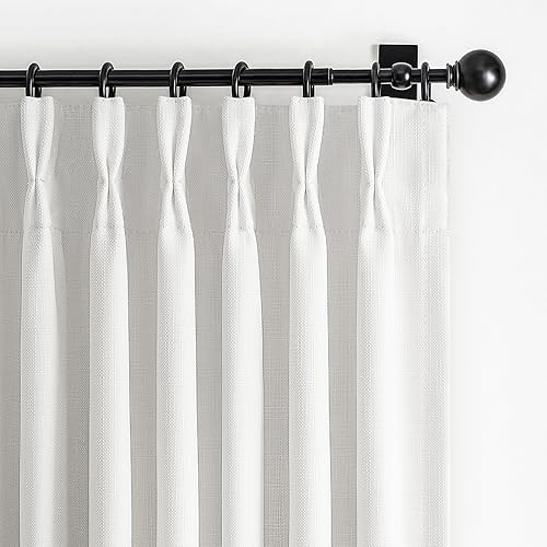 Miniatura 20 de Juego de 2 paneles de cortinas opacas de lino grueso natural, plisado, con 100% bloqueo de luz, eficiencia energética, para dormitorio, 40 pulgadas