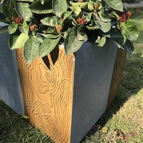 Miniatura 5 de Kante Maceta rectangular moderna de hormigón para exteriores, maceta ligera de 23 pulgadas de largo para patio, jardín, patio trasero de madera