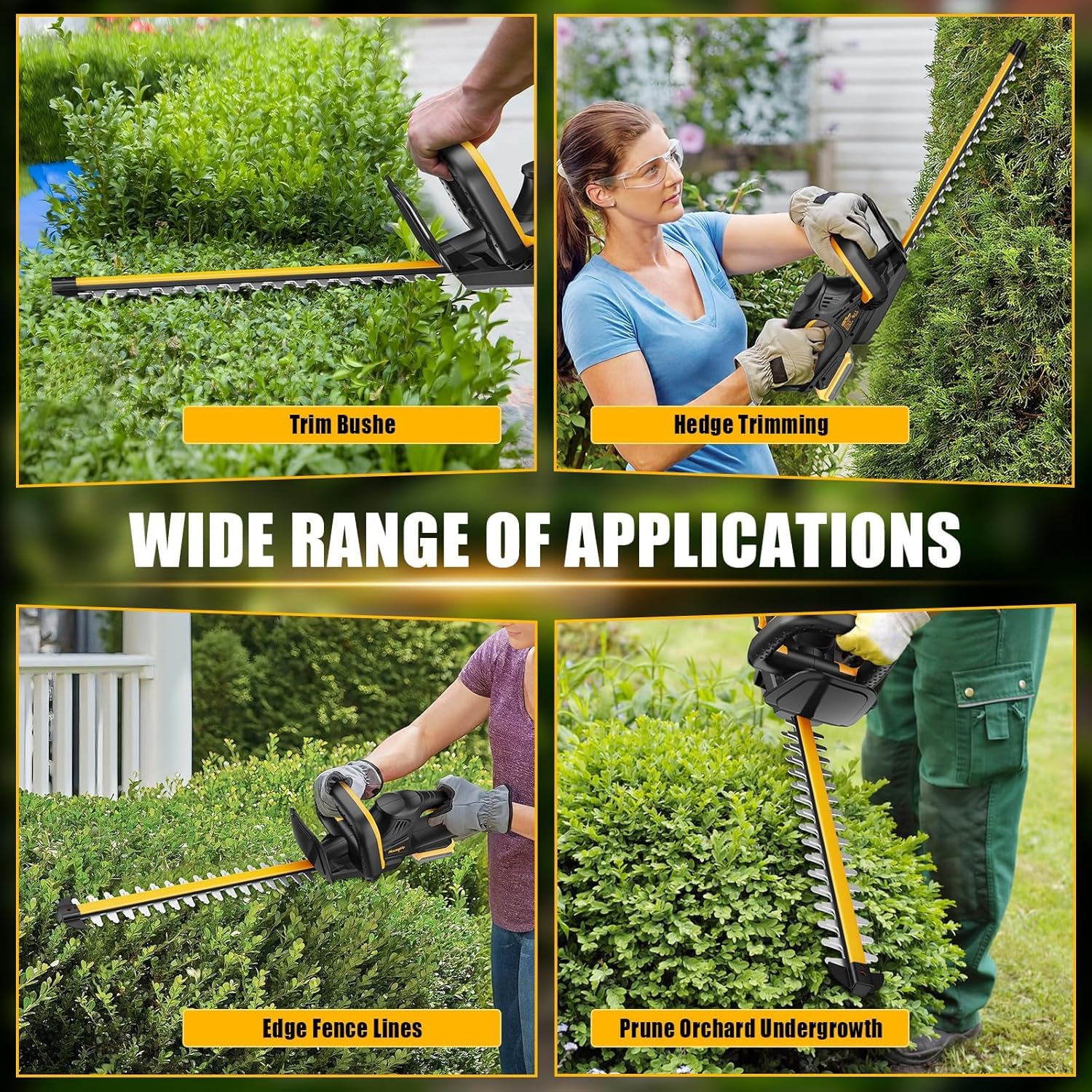 Cordless Hedge Trimmer Compatible with DeWalt 20V MAX Battery, 22-Inch Electric Bush Trimmer with Dual-Action Blade, 5/8-Inch Cutting Capacity, Lightweight Shrub Trimmer for Gardening (Tool Only)