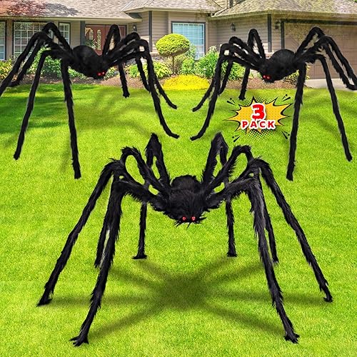 Libay Araña gigante de Halloween de 6.6 pies  Decoraciones para exteriores realistas grandes accesorios aterradores para exteriores, patio, jardín,