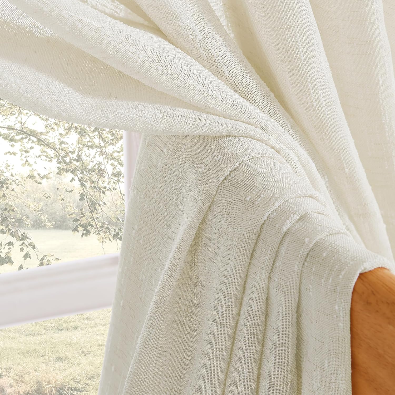 Natural Pinch Pleat Linen Semi Sheer Curtains 40x95 Inch 2-Panel image 4