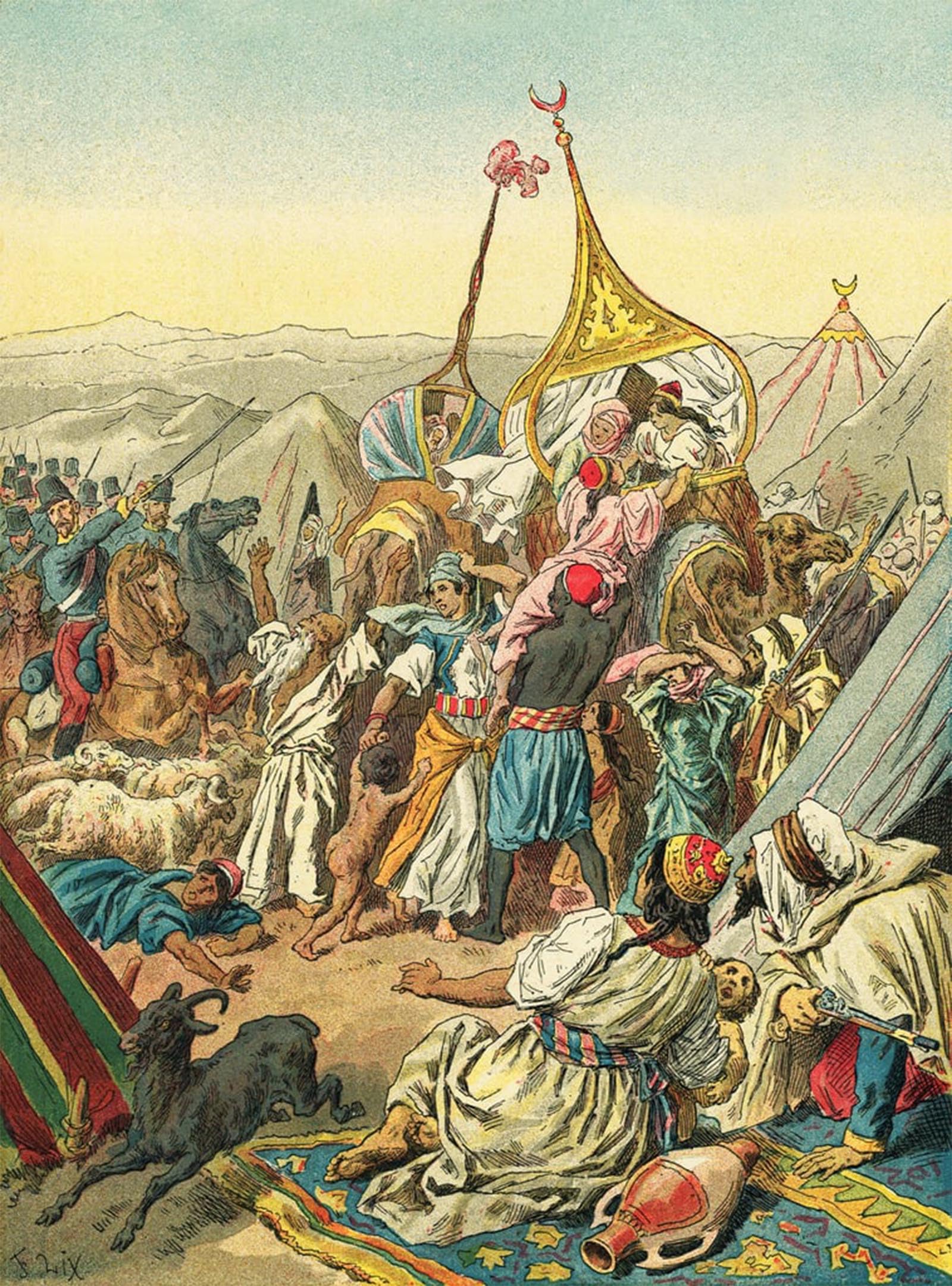 SERENDIPITP Abstract Painting Mural Print Picture Wall Decor Painting Capture of the Tribe of Abd El Kader by Frederic Theodore Lix Vintage Wall Artwork for Home Decor 60x90cm
