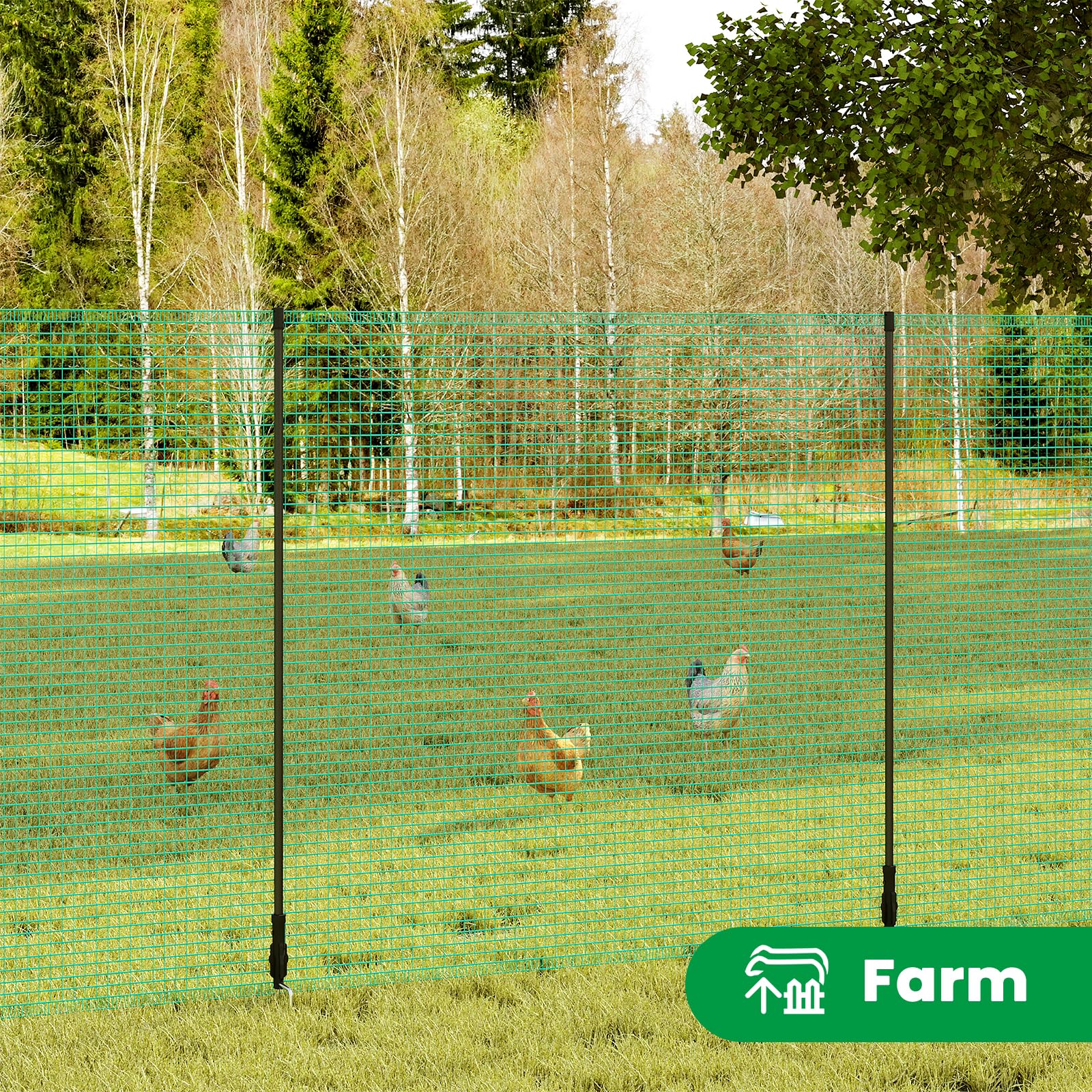 WOLTU Rete per pollame,Rete Verde per Recinzione con Pali 25x1,2 m, Recinzione da Giardino a Maglia con Picchetti, Funi e Fascette, per Frutteti, Fattorie, Animali, Orti, in PE 53g/m²,Verde