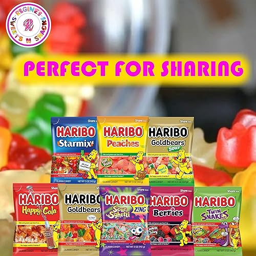 Miniatura 5 de Gomitas de caramelo alemán Haribo de 5 libras a granel  16 paquetes de gomitas surtidas  Melocotones, Starmix, Happy Cola, serpientes gemelas,