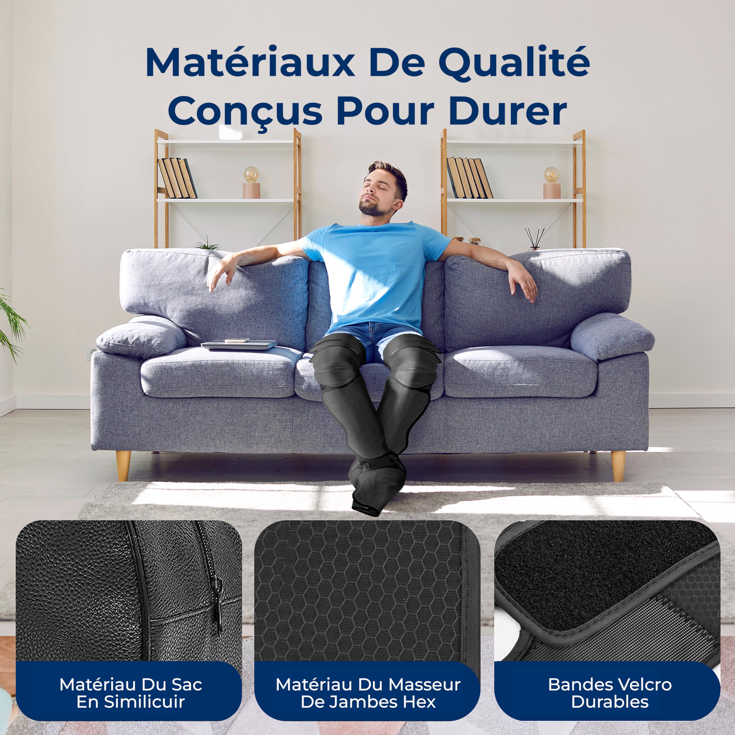SereneLife Appareil de Massage des Jambes avec Chaleur et Compression d’Air – Massage Mollets, Genoux et Pieds, 6 Modes, 3 Intensités,Vibration, Favorise Circulation Sanguine et Détente Musculaire