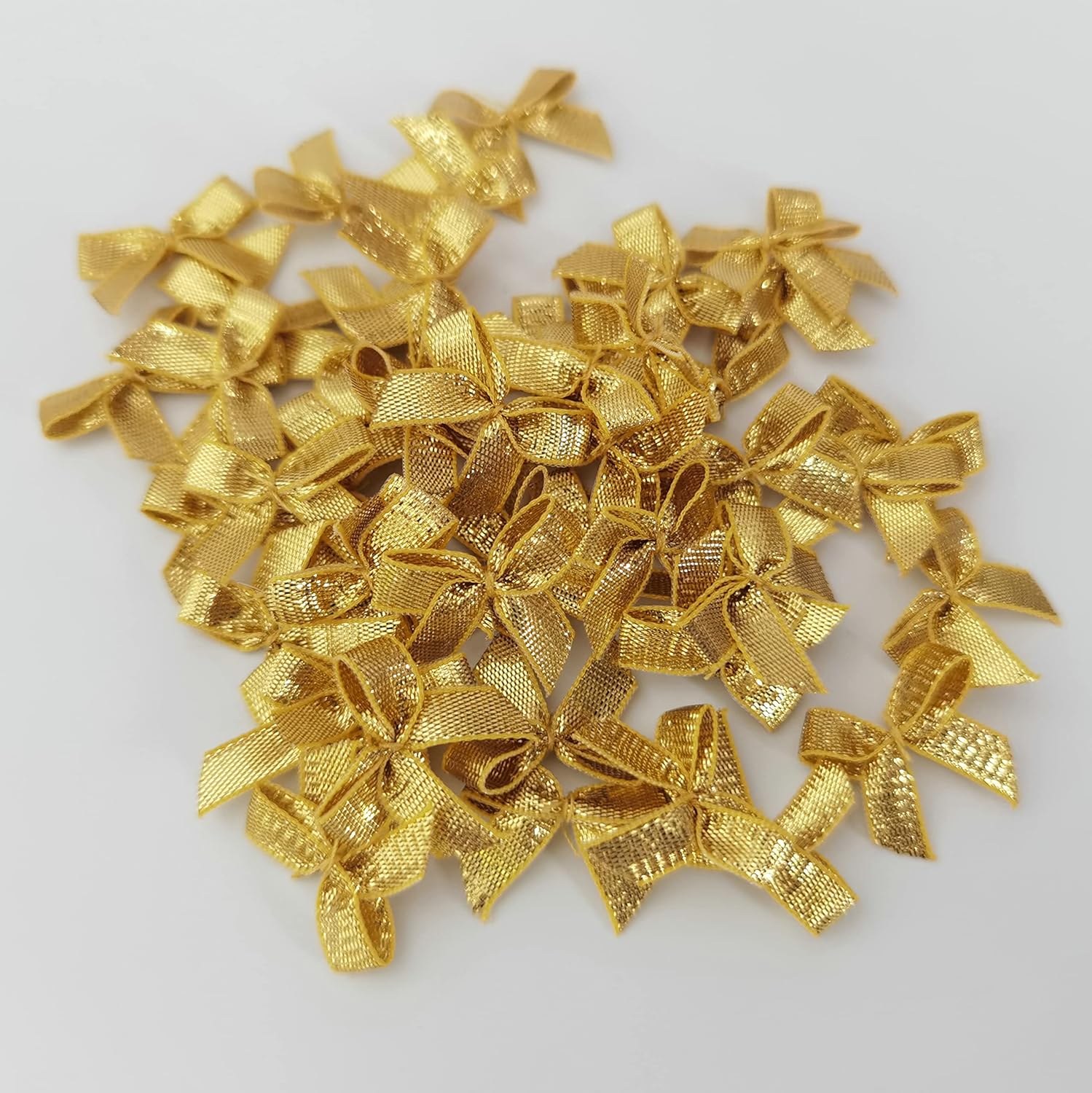 50pcs 1-Inch Mini Ribbon Bows for Crafts Metallic Ribbon Ornaments Mini Christmas Bows Appliques Craft for Sewing,Scrapbook(Gold) - Image 5