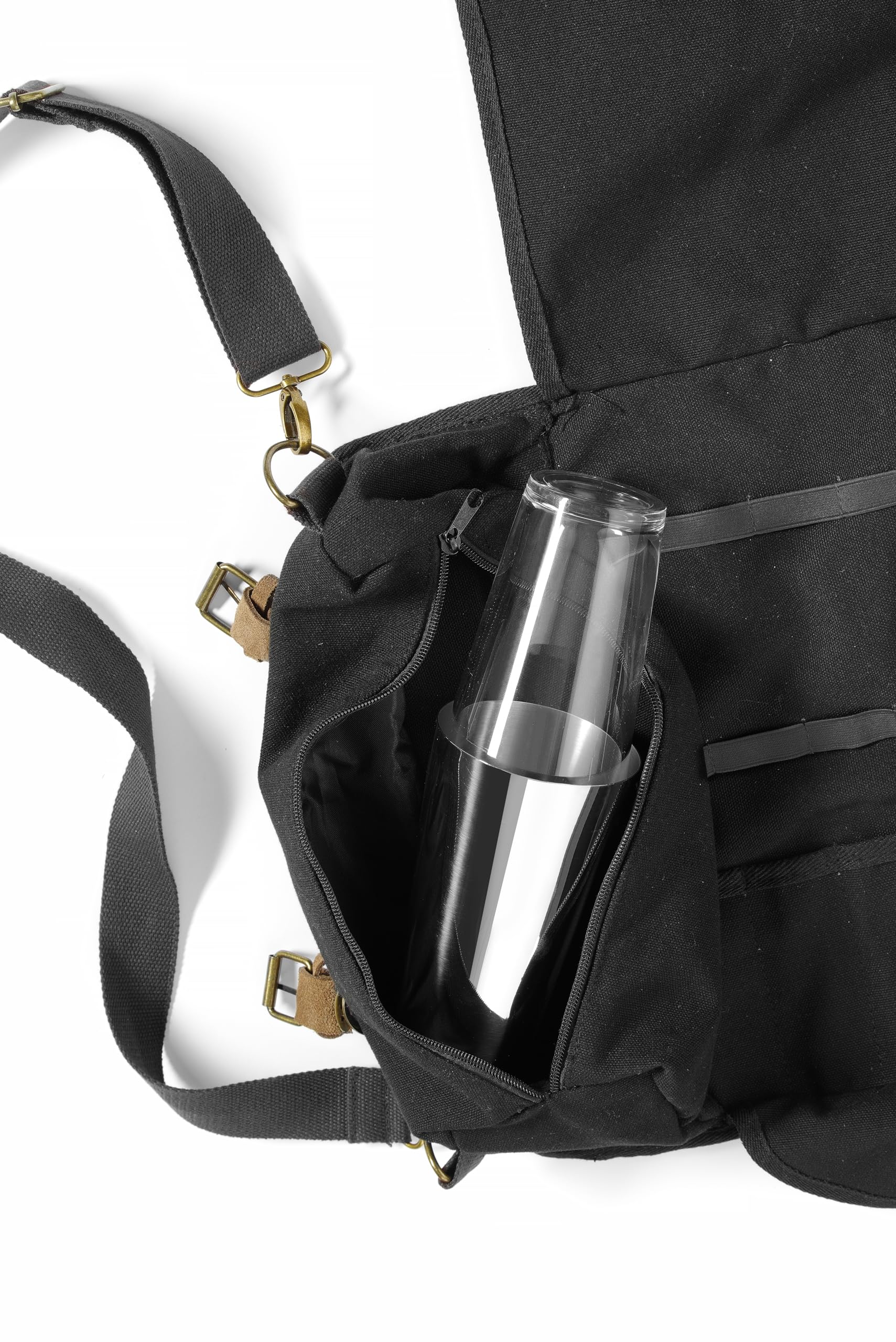 HENDI Borsa bartender, borsa barman, portatile, da viaggio, cocktail e mixology, scomparto per agitatore, in cotone, pelle naturale e acciaio inox