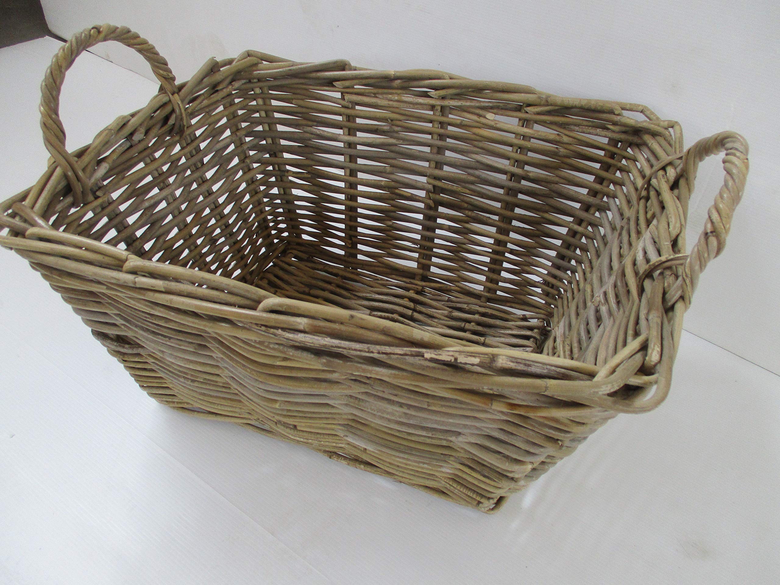 CESTO PORTA LEGNA VIMINI IN GIUNCO KUBO CM 50x38X25 H ALTEZZA CON MANICO H 30