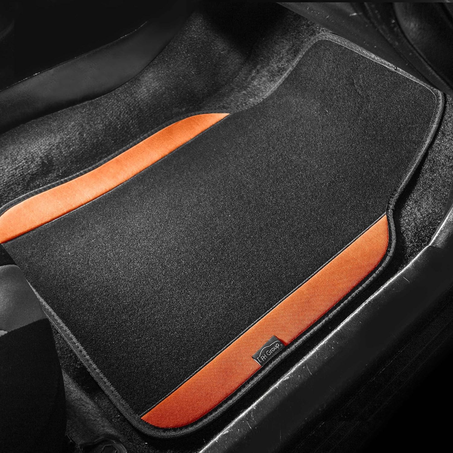 TLH Flat Cloth Seat Covers Full Set, Orange Color w/Carpet Floor Mats Combo