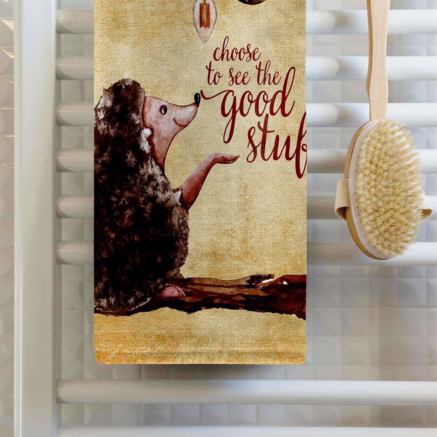 3dRose Autumnal Good Stuff Quote and Fruits Animal Illustration-Hedgehog 22x30 Bath Hand Pool Towel
