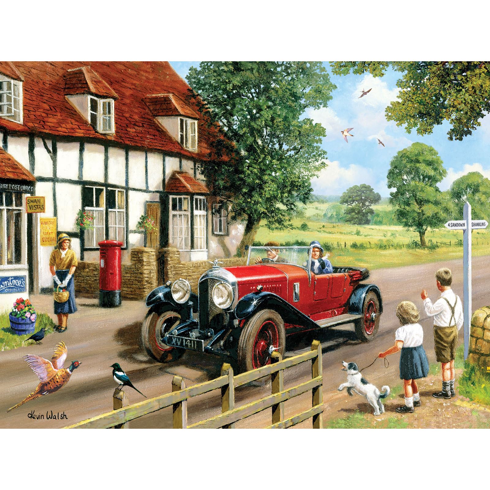 Bits and Pieces - 300 Piece Jigsaw Puzzle for Adults - 18" x 24" - Out in The Country - 300 pc Large Piece Classic Car Jigsaw by Kevin Walsh