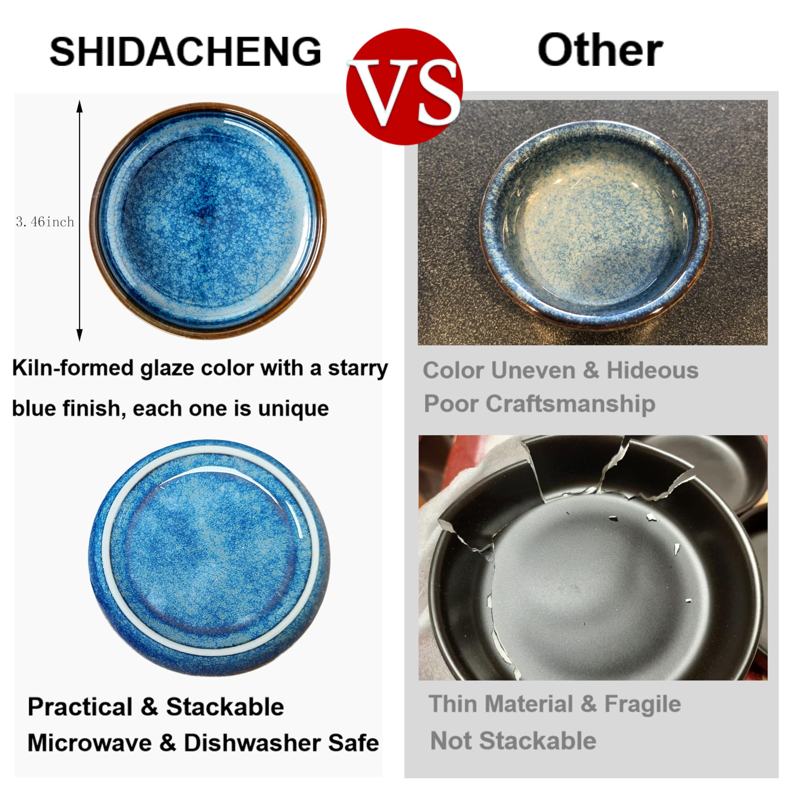 SHIDACHENG 4 Pack Soy Sauce Dish, Ceramic Dipping Bowls 2.5oz, Small Side Dishes for Dips Appetizer Snacks Condiments, Dishwasher & Microwave Safe
