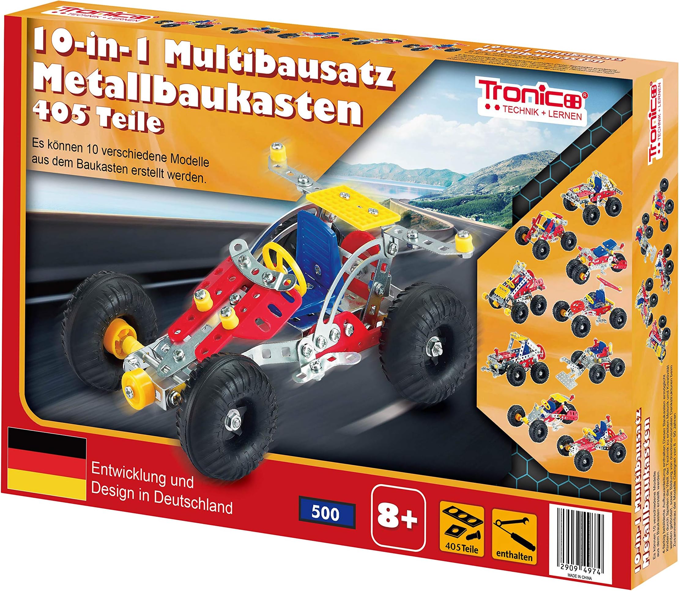 Metal Construction Model Kit, RACING CAR , 111 parts, Tronico© Germany, including tools, metal mechanical construction, kids metal kits, metal mechanics kits