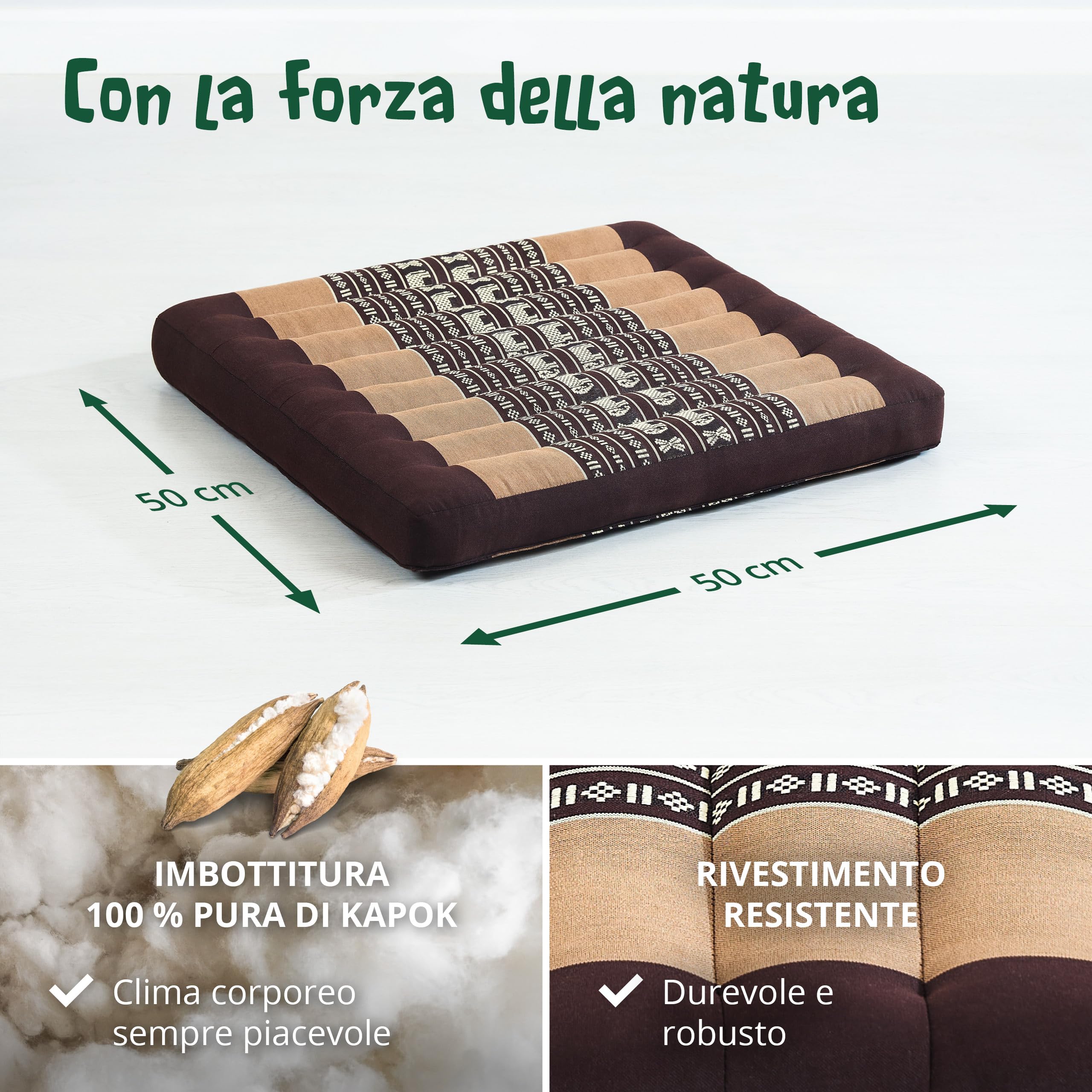 livasia cuscino coprisedia grande - 50x50x6cm - cuscino per pavimento indoor/outdoor, cuscino meditazione yoga, mobili in pallet, cuscino impunturato per sedia e panchina (Marrone/Elefanti)