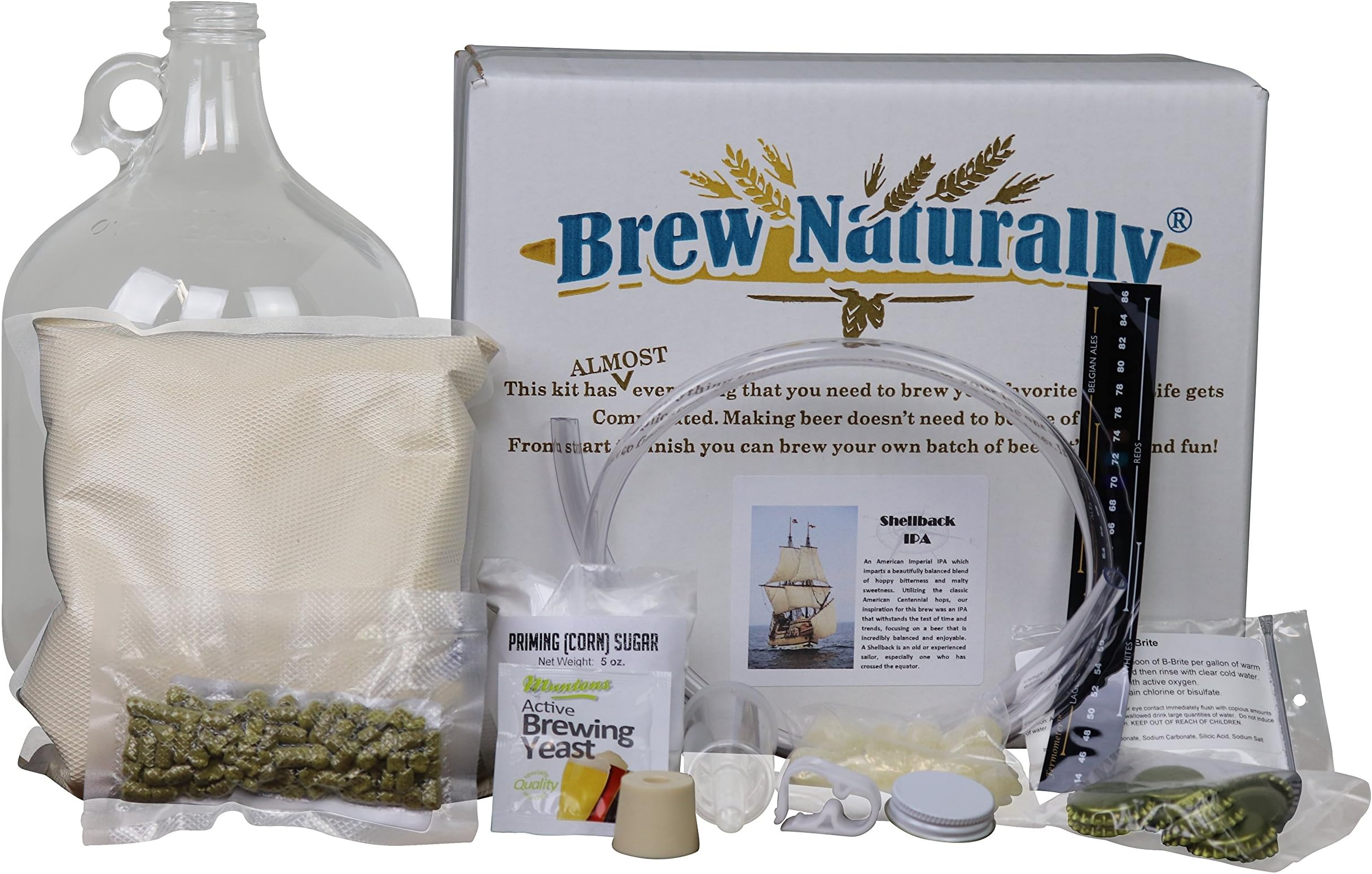 Brew Naturally Shellback IPA Homebrew Starter Kit | The Ultimate 1-Gallon DIY Home Brewing Pack | Set Includes Equipment & Ingredients with Easy-To-Follow Recipe for Making Your Own Craft Beer