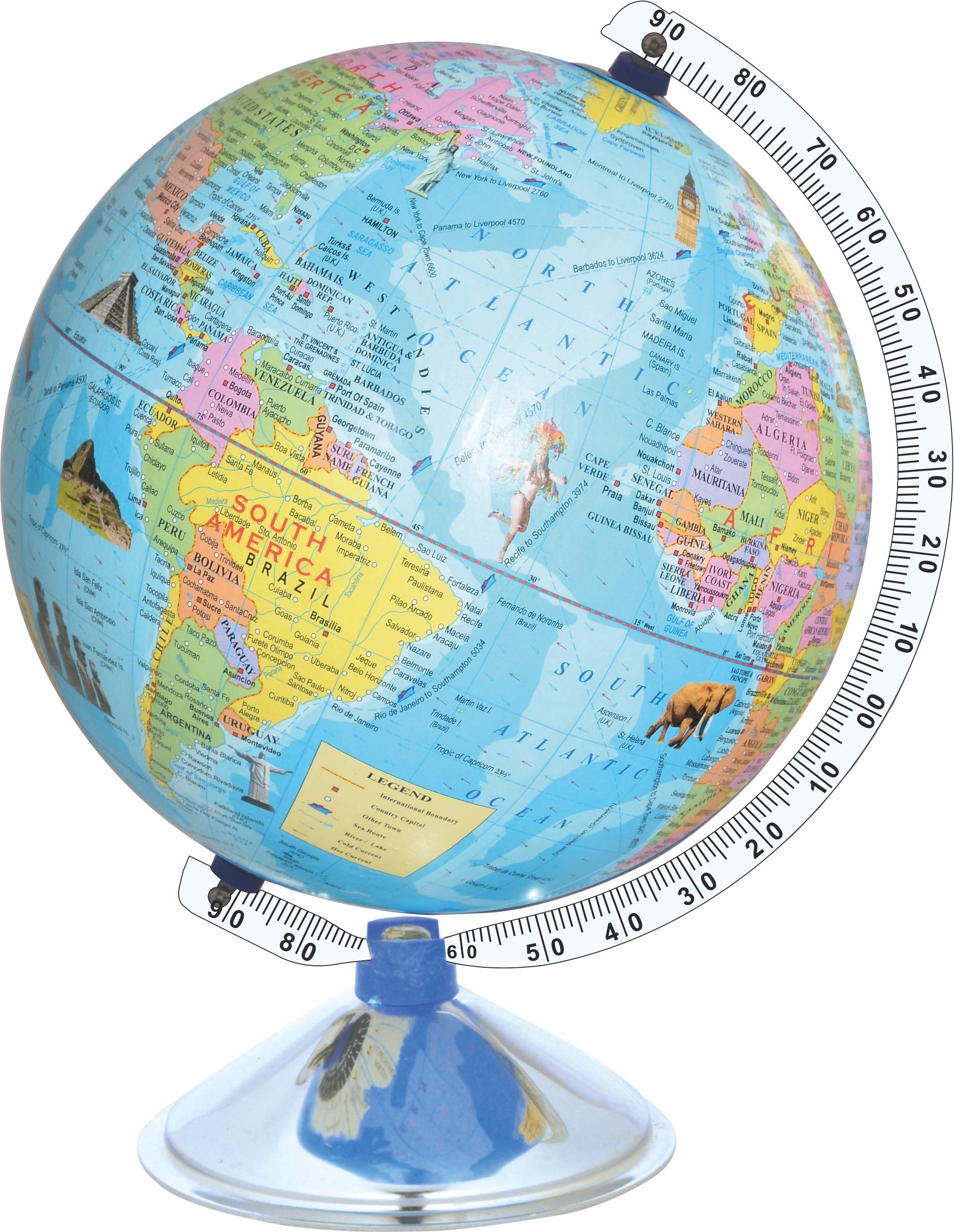 Globehub Hub Globe for kids 12 inch height 8 inch diameter with famous monuments World Globe with Magnifying Glass (8 Inch Monuments)
