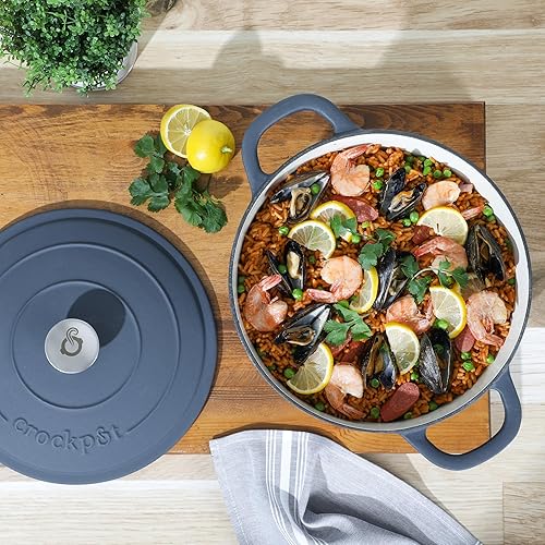 Vista 29 de Crock Pot Artisan - Horno holandés redondo de hierro fundido esmaltado de 5 cuartos de galón, color rosa rubor