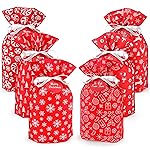 Mistorri Fabric Gift Bags for Christmas Presents - 6 Pcs Holiday Bags with Drawstring, Large Christmas Gift Bags for Presents, Gift Wrap Reusable Bags for Gifts (Red Designs)