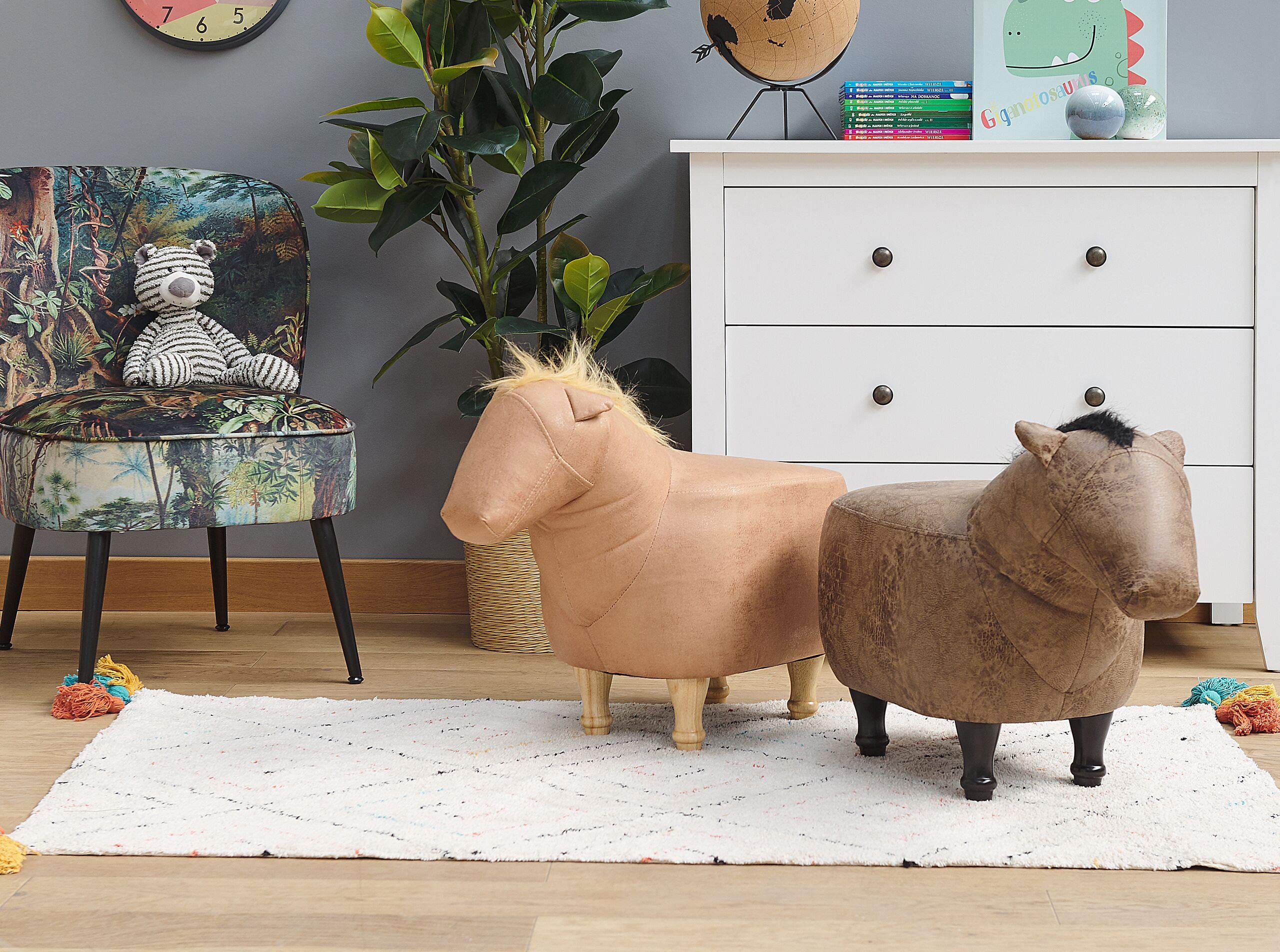 Beliani Hocker für Kinder in Pferdeform braun Lederoptik Horse