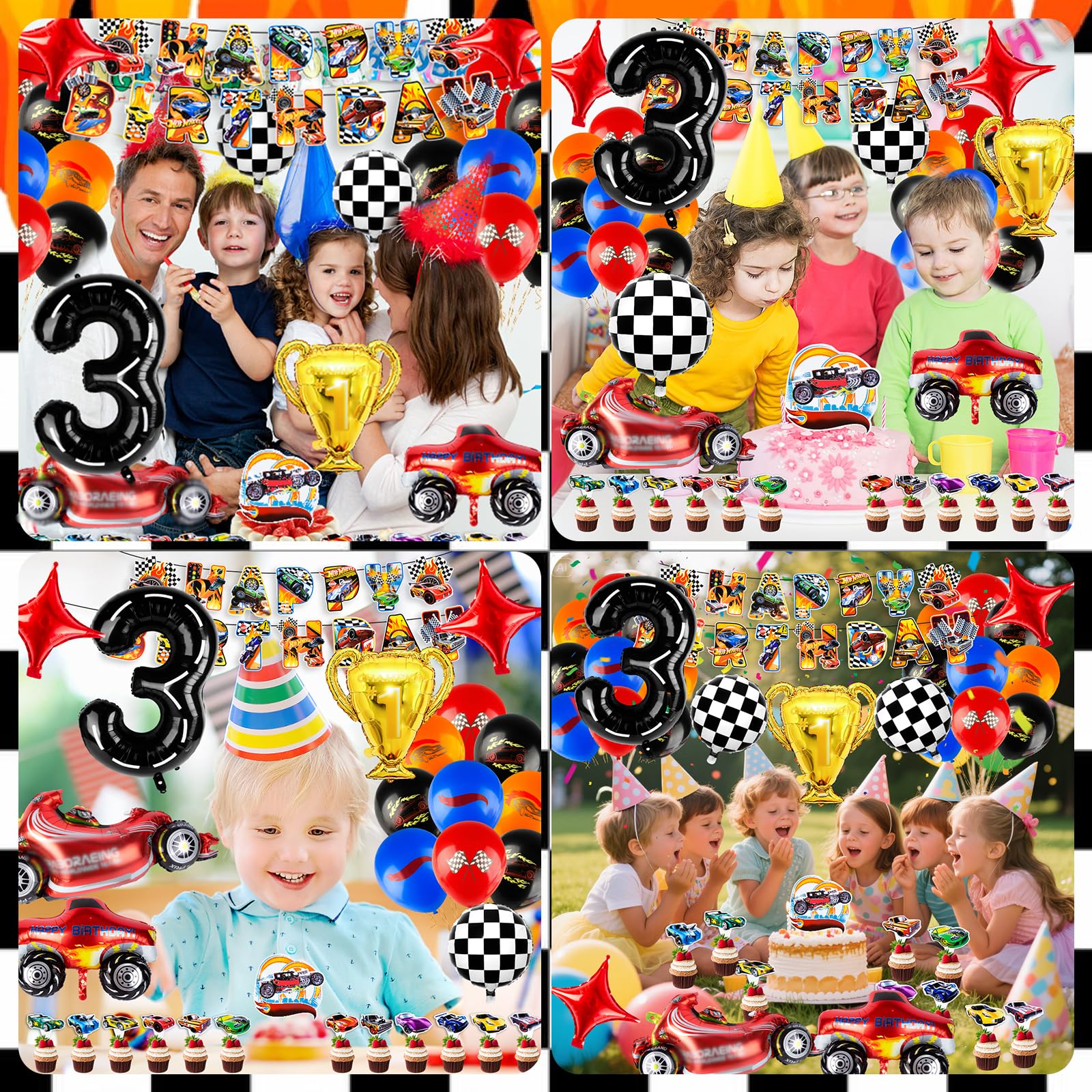Car Themed Birthday Party Decorations Kit For 3 Year Olds - Includes Banner, Hat, Foil & Latex Balloons - View #7