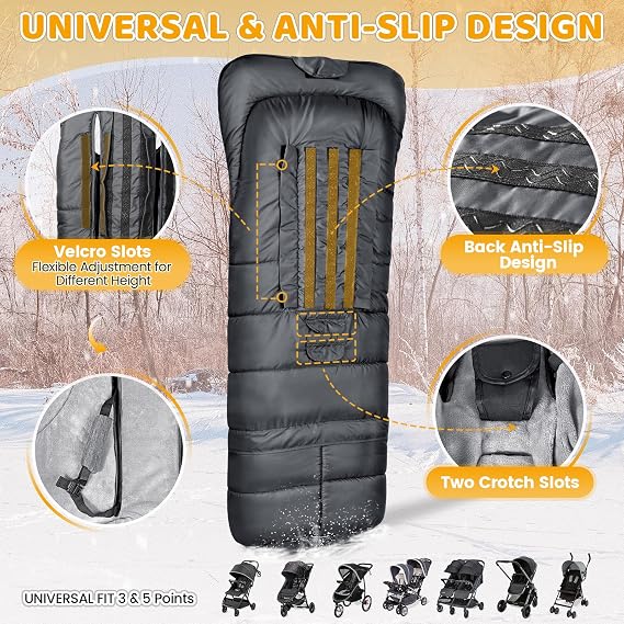 Orzbow Stroller Bunting Bag with Extended Footmuff, Weather-Proof, Warm | Ultra-Plush Blanket Cover with Reflective Strips, Machine Washable, Easily Attaches to Most Strollers, Baby Winter Essentials