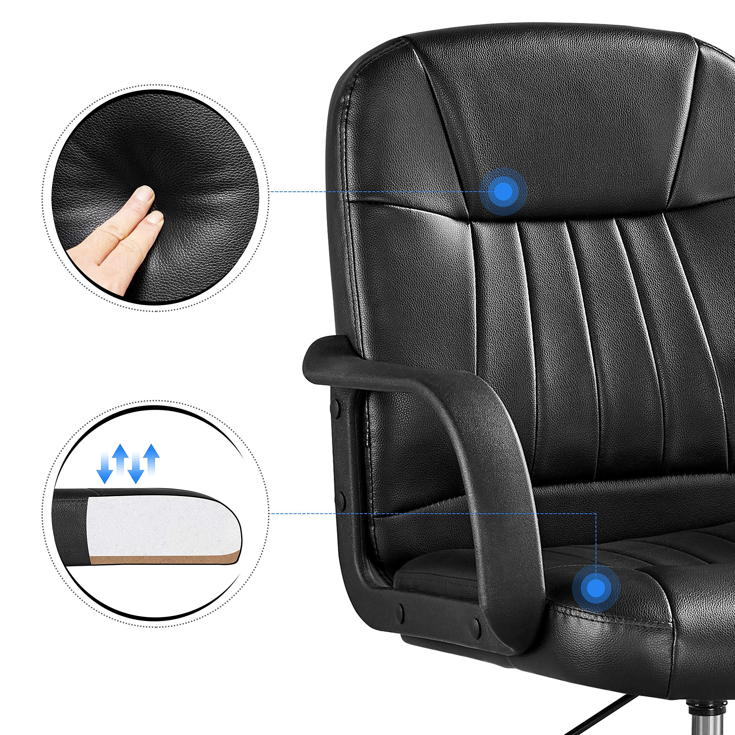 Yaheetech Sedia/Poltroncina da Ufficio Scrivania Girevole Ergonomica in Ecopelle Imbottita Altezza Regolabile con Braccioli e Ruote Portata 123 kg Nera