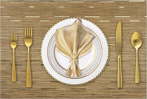 Miniatura 1 de JUCCWARM Juego de 4 manteles individuales resistentes al calor para mesa de comedor, manteles individuales de vinilo tejido, fáciles de limpiar,