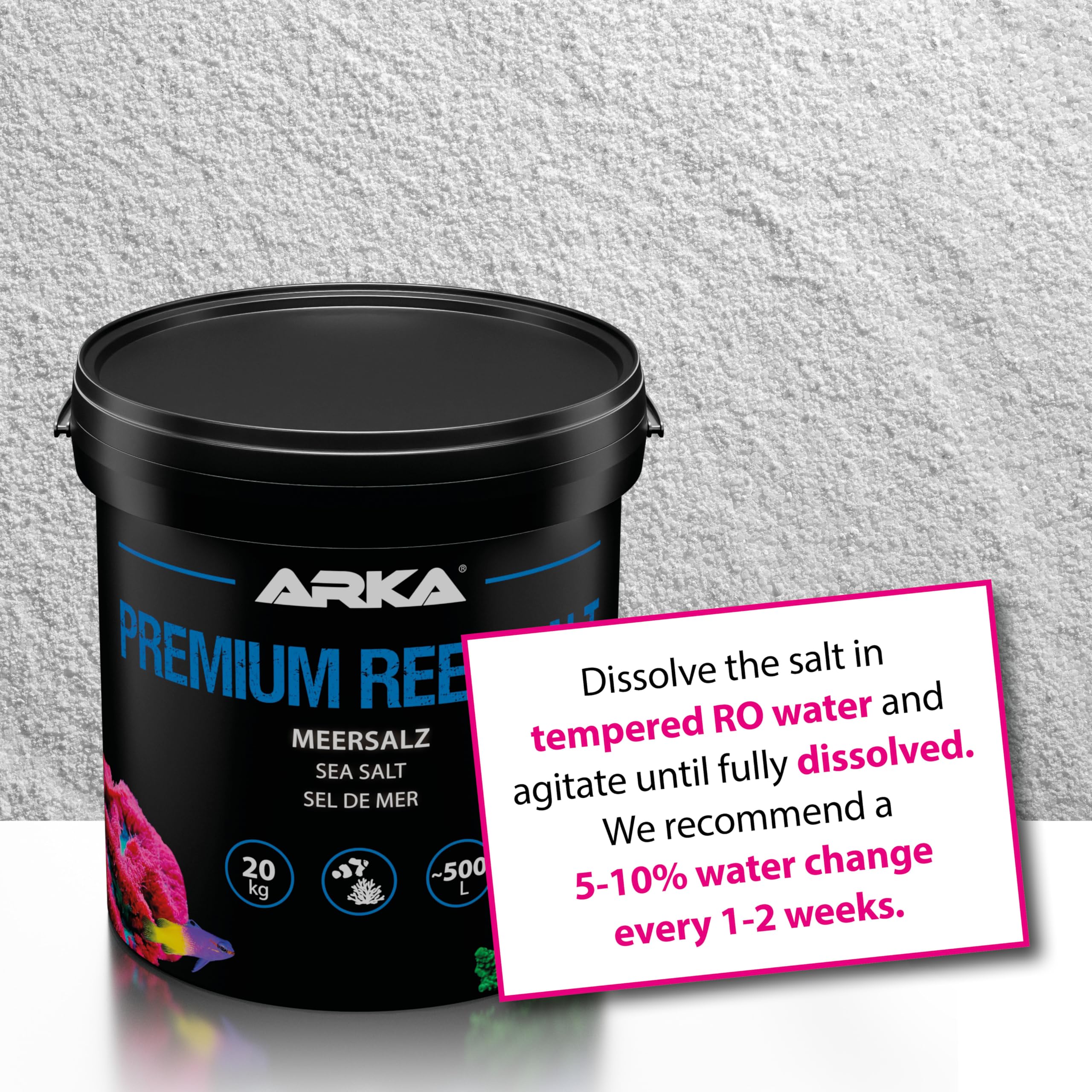 Sale marino 10  kg – ARKA Premium Reef Salt – sale sintetico per acquario marino – stimola la crescita dei coralli e i colori – si scioglie rapidamente, senza fosfati – parametri stabili