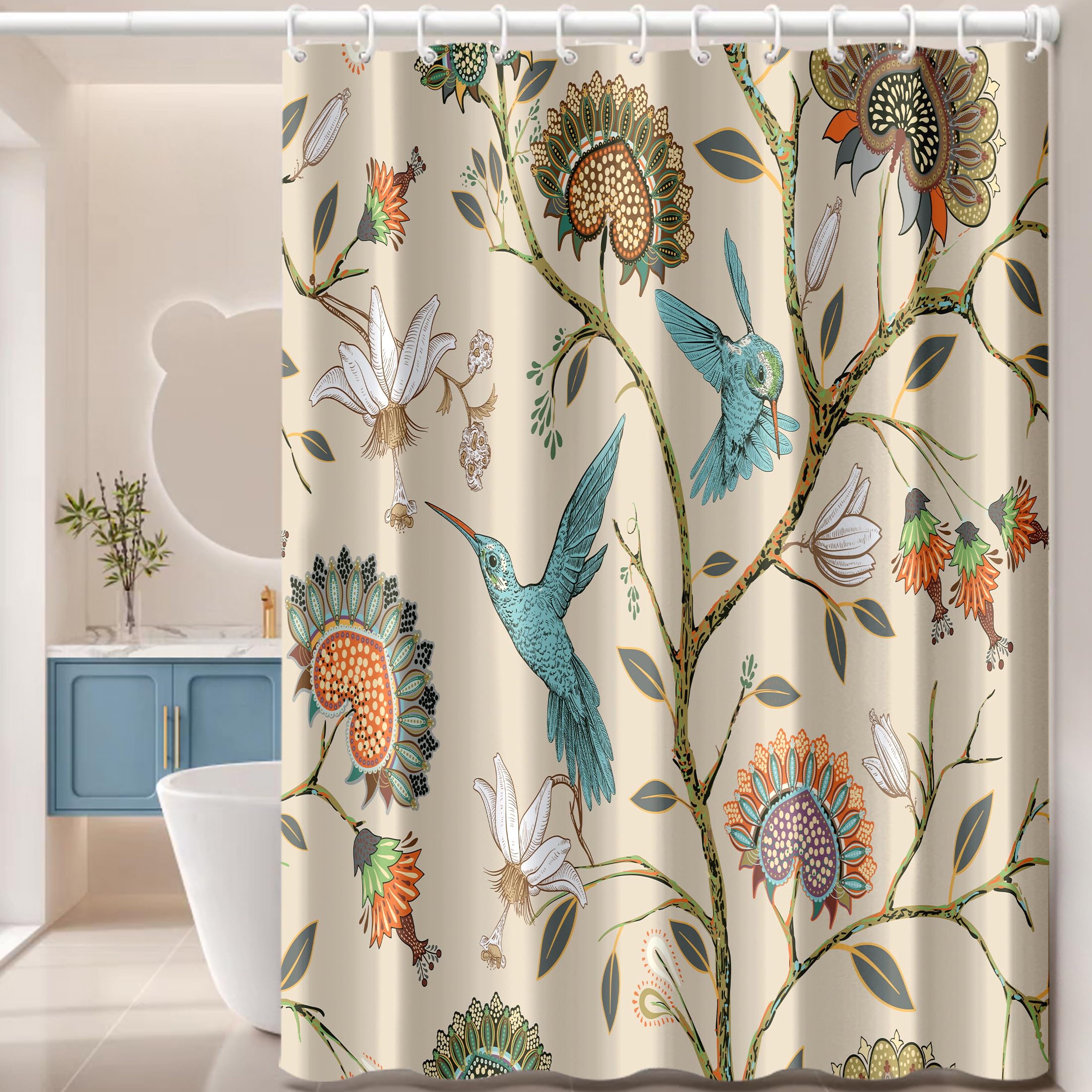 Pelizen Bird Shower Curtain Mould Proof Mildew Resistant Curtains 100% Polyester Shower Curtains Waterproof Bathroom Shower Curtain With 12 Hooks, 180 X 180 Cm (Bird)