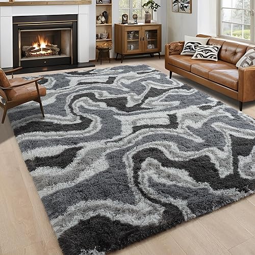 Miniatura 35 de Noahas Alfombras Esponjosas de Arcoíris para Dormitorio de Niñas, 2x4 Alfombra Peluda Rosa para Cuarto de Niños, Alfombras de Área Peludas para Sala