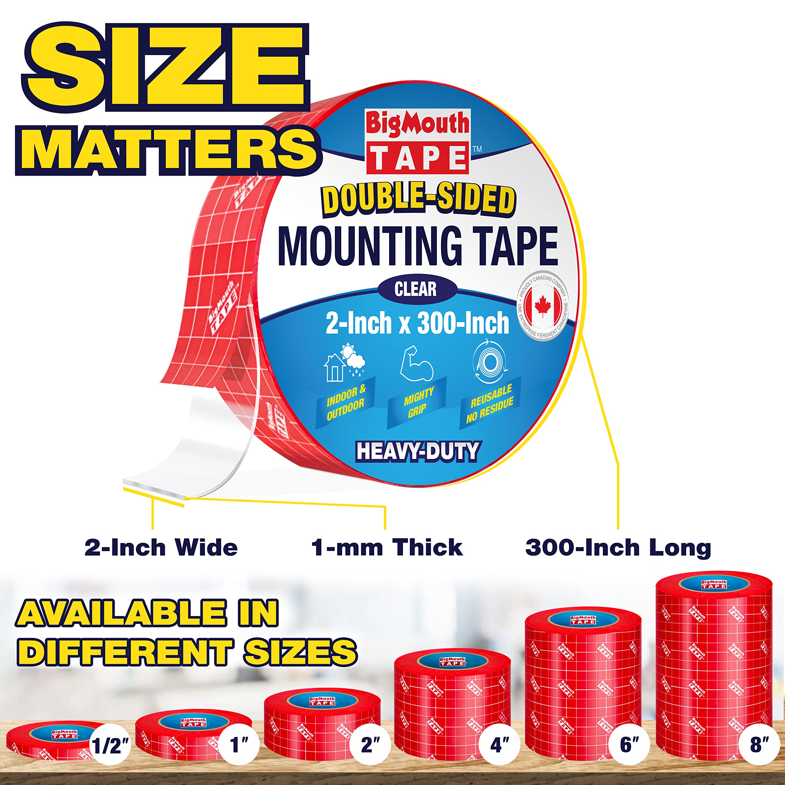 50mm x 7,6m - Disponibile in 6 diverse dimensioni, nastro biadesivo per montaggio, nastro da parete, strisce adesive, nastro biadesivo, nastro biadesivo resistente, nastro resistente