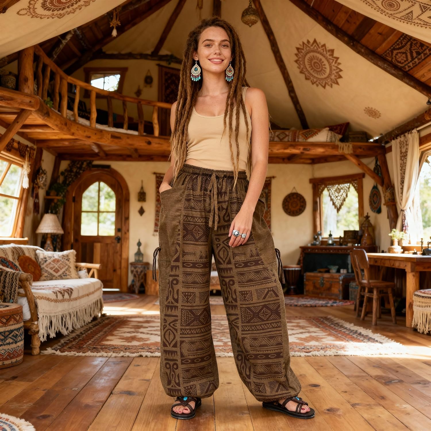 Siamrose Baggy Yoga Lounge Pants Harem Trousers Women Men with Adjustable Length 2 Big Pockets