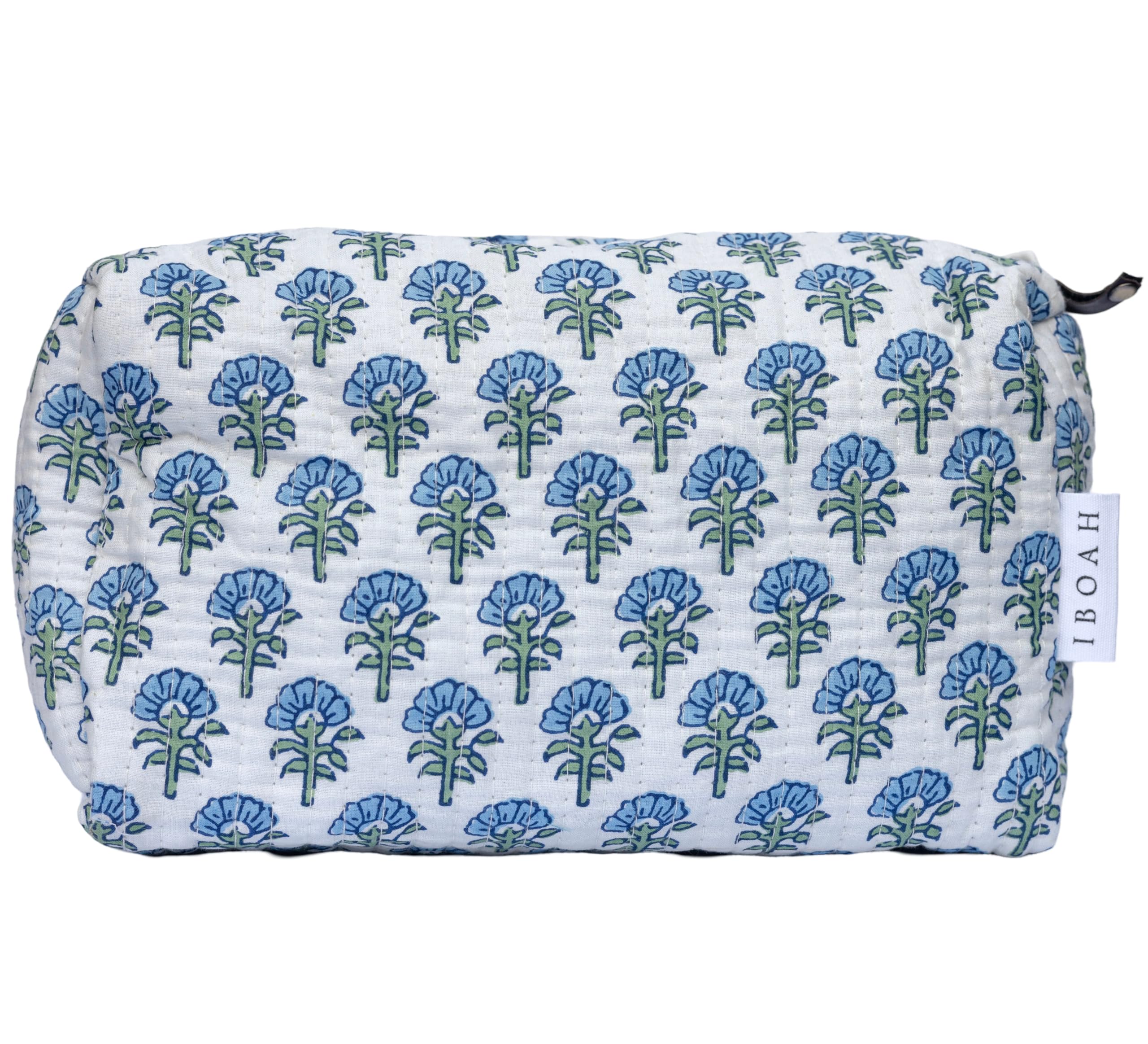 IBOAH Neceser de Viaje Organizador, Bolsa de Aseo, Bolso Maquillaje de algodón Acolchado para Mujeres, Hombres y recién Nacidos con Forrado Impermeable Interior (Blanco Flores, Grande)