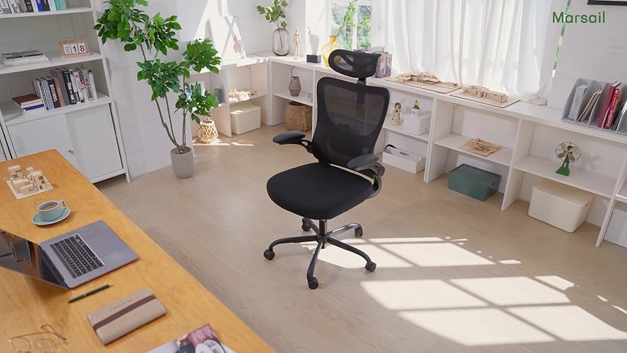 Bild 6 - Marsail Bürostuhl Ergonomisch Schreibtischstuhl mit Verstellbarer Kopfstütze Lendenwirbelstütze und Klappbaren 3D Armlehnen Computerstuhl hat Höhenverstellung Drehstuhl Bis 136kg/300LB Belastbar