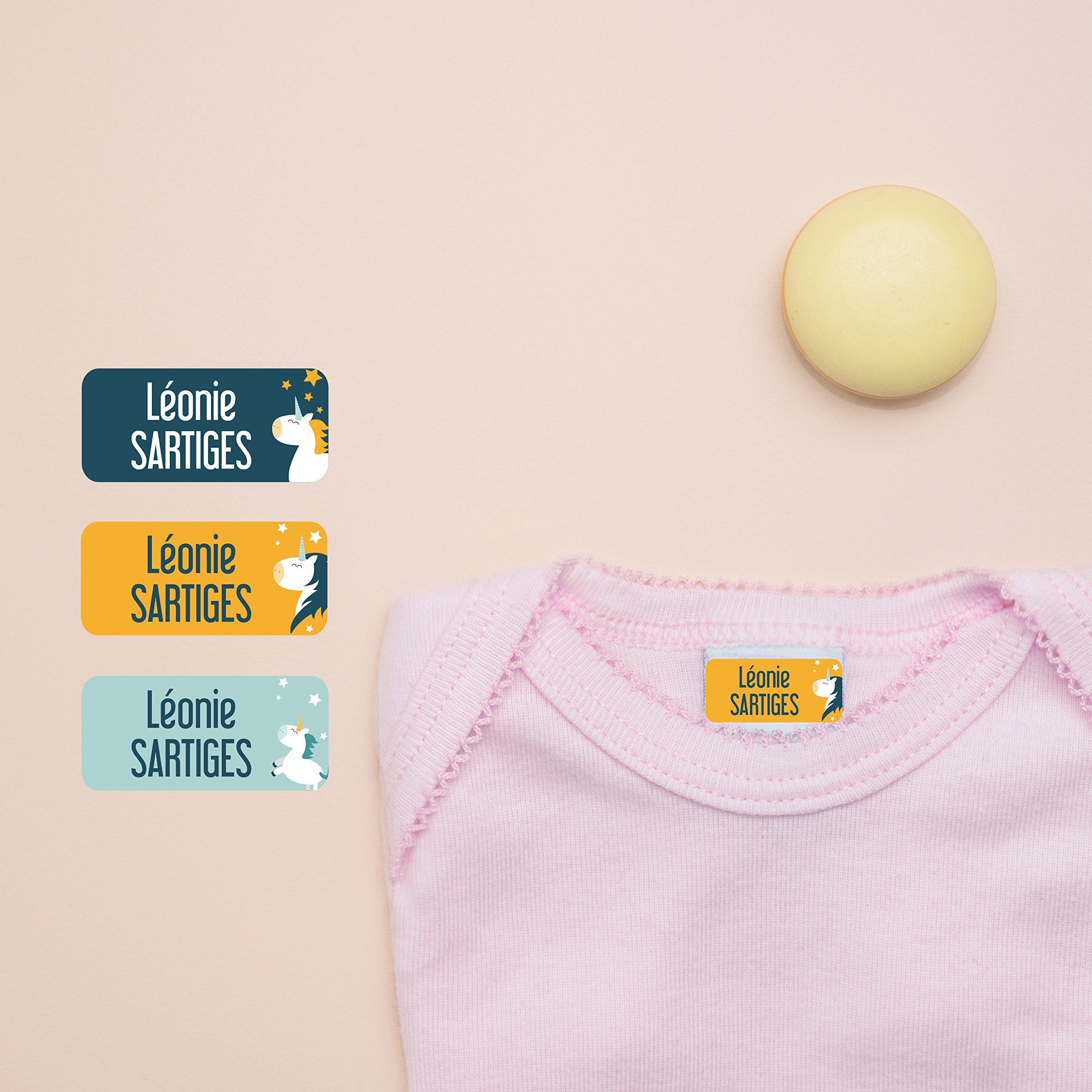 Pack 164 Étiquettes Crèche - Personnalisées pour Vêtements et Objets - Autocollantes et Thermocollantes - Licorne